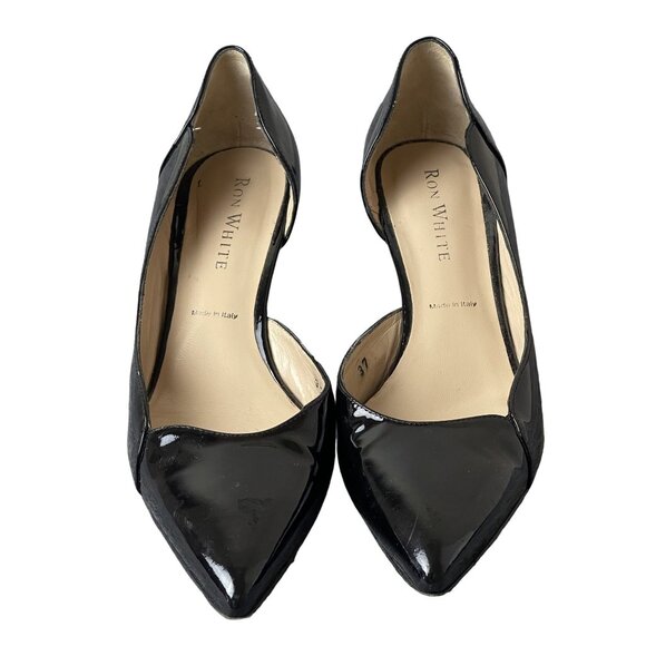 Ron White Black Patent Leather Pointed Toe Pump Heels‎ Size 37 Made In Italy - Picture 1 of 7
